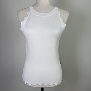 Eliza J White‎ Tank Top Size Small White Wave Ruffle Hem *Flaws Formal Stretch